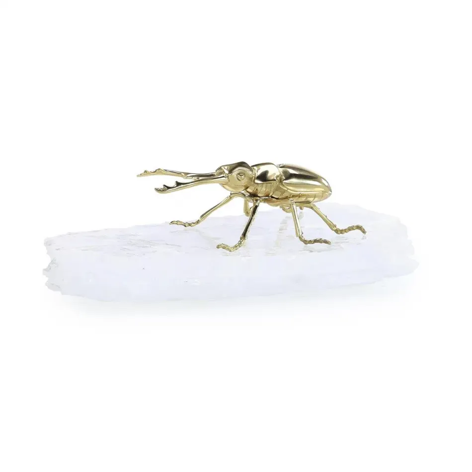 Brass Beetle Sculpture on Selenite