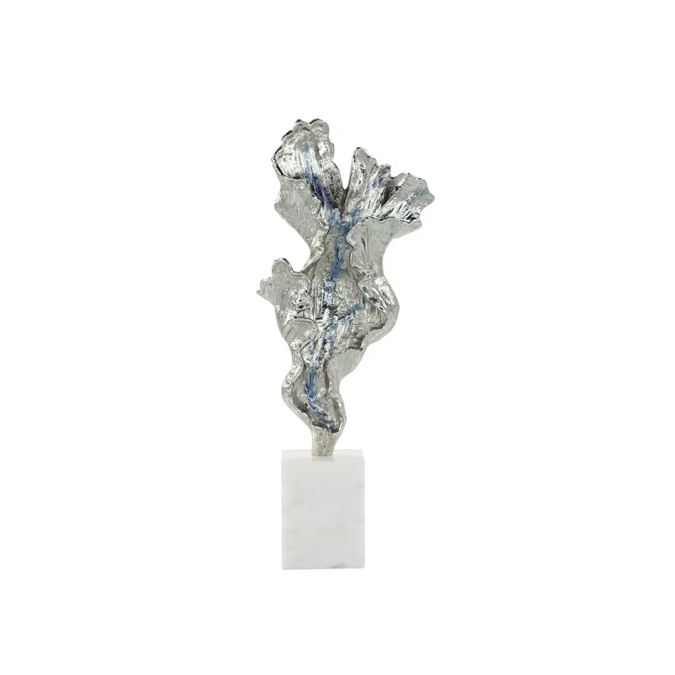 Gleaming Leaf Sculpture on Marble Base, Small Silver