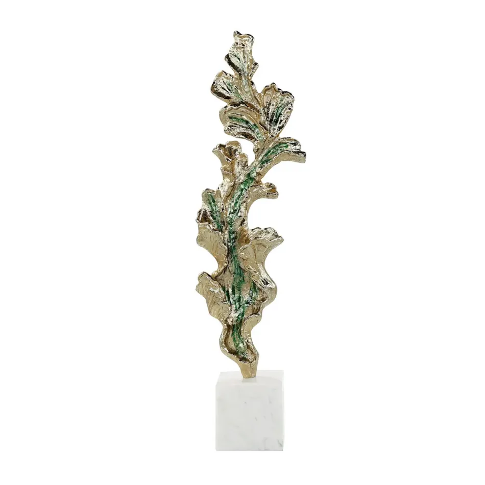 Gleaming Leaf Sculpture on Marble Base, Large Gold