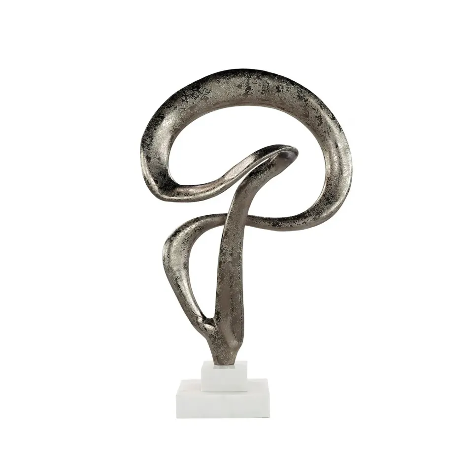 Winding Flourish Sculpture on Marble Base, Bronze