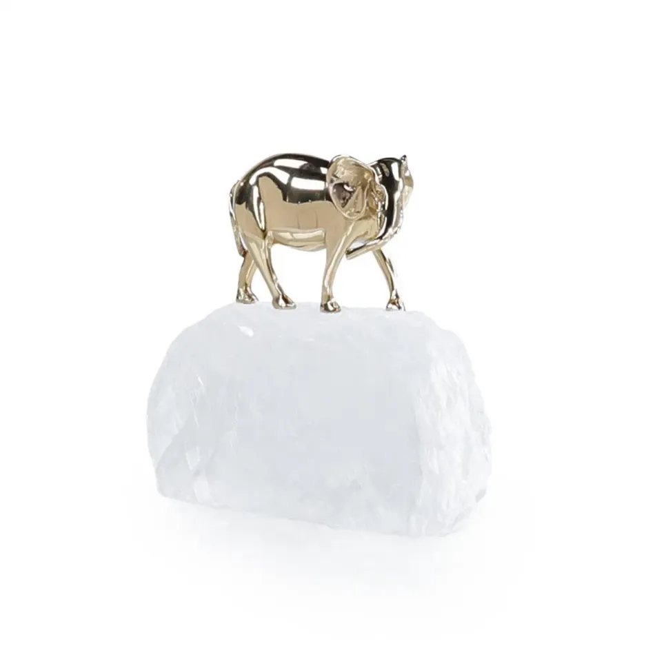 Brass Elephant Sculpture on Selenite I