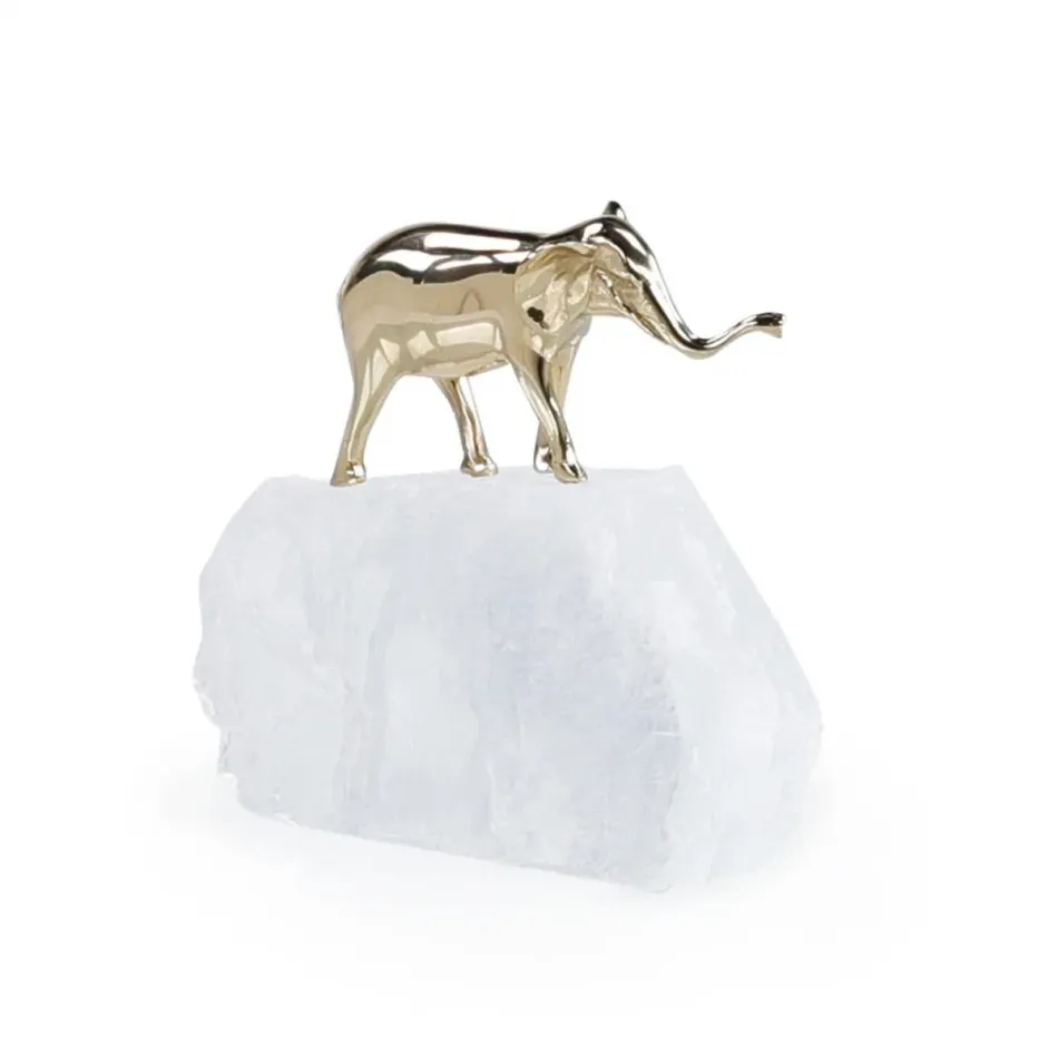 Brass Elephant Sculpture on Selenite II