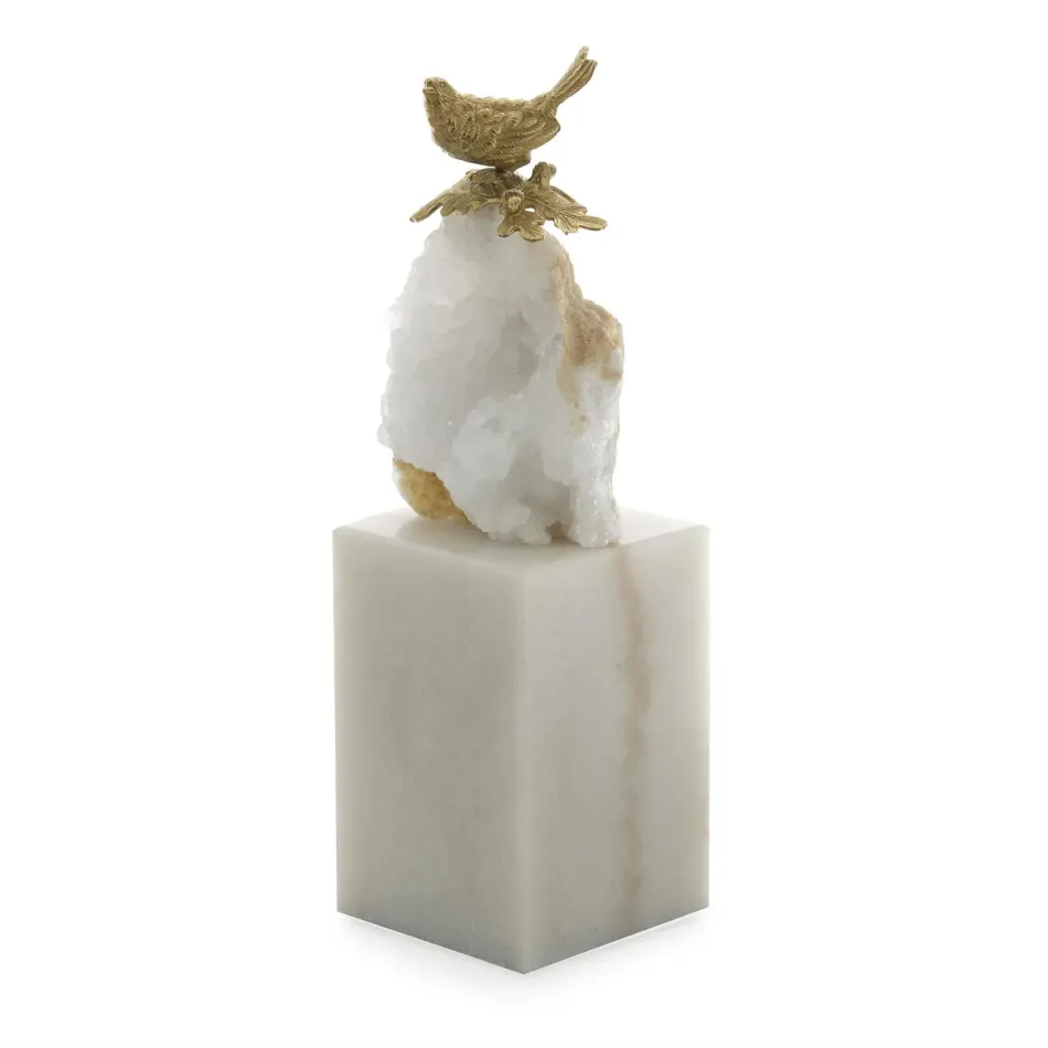 Brass Bird and Quartz Sculpture on Marble