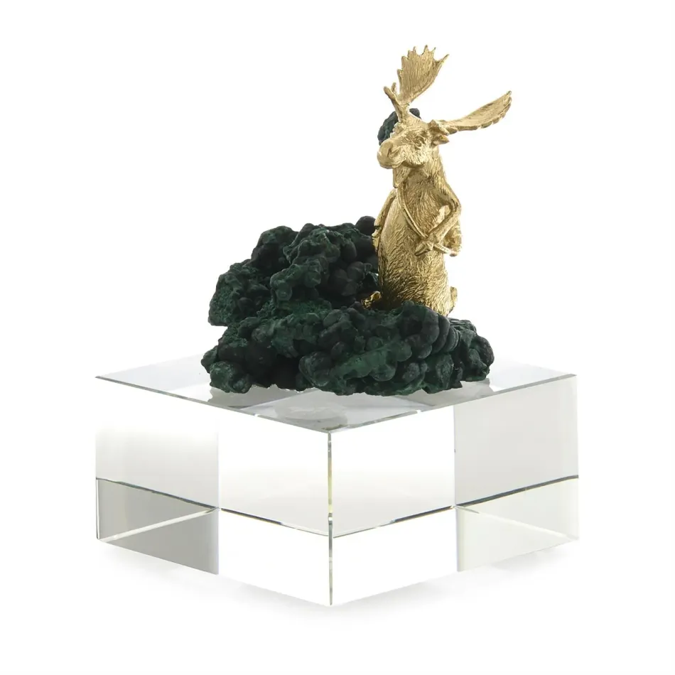 Brass Moose Sculpture on Crystal