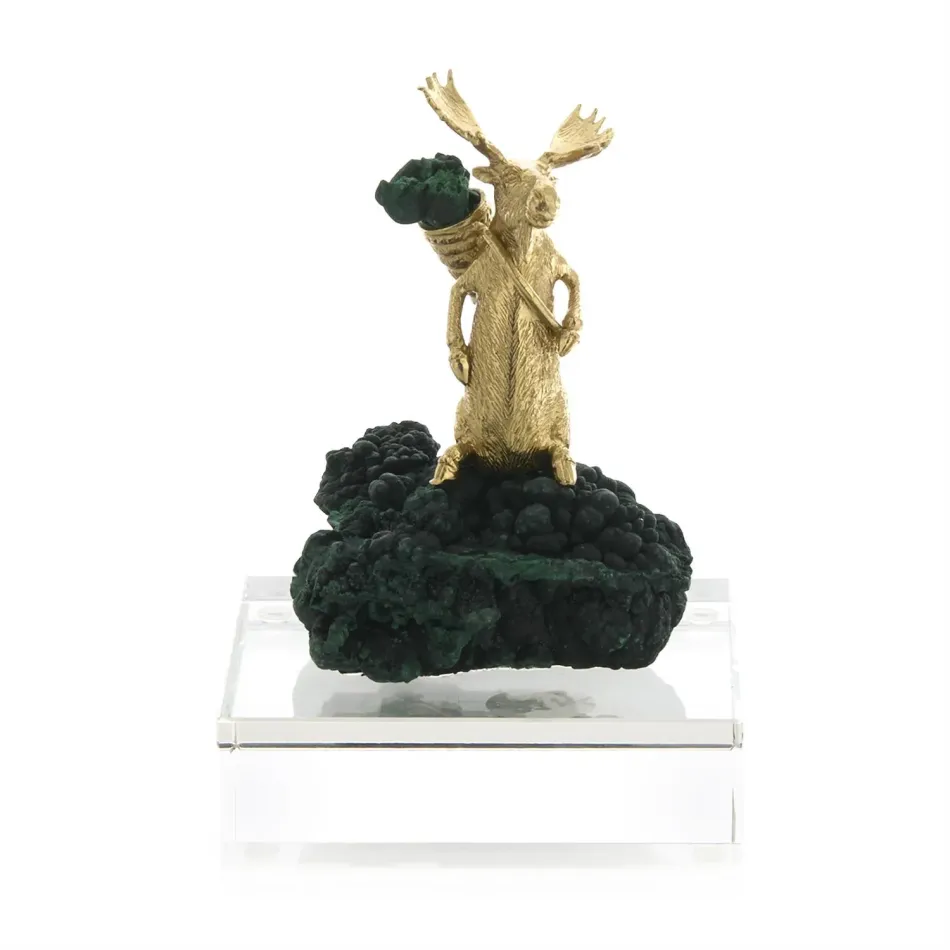 Brass Moose Sculpture on Crystal Small