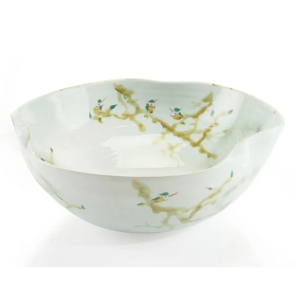 Curled-Rim Bowl in Greens and Yellows