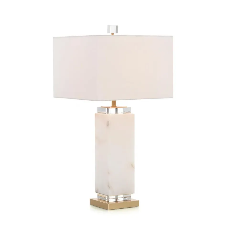 White Alabaster Column Table Lamp
