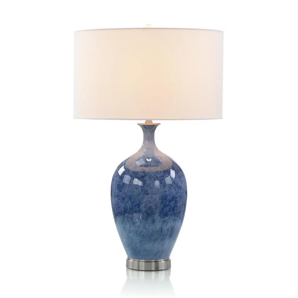 Cerulean Blue Porcelain and Brushed Nickel Table Lamp