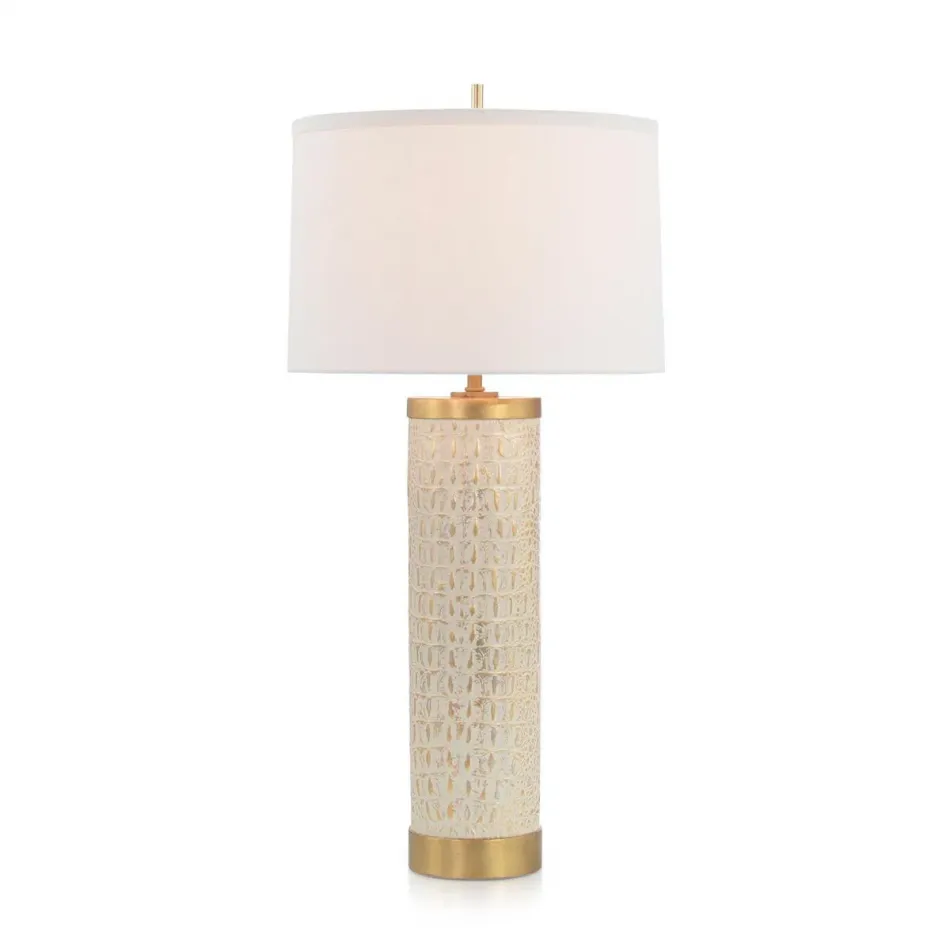 Faux Crocodile Table Lamp in Gilt Crème 32.5"H X 14.5"W X 15.5"D