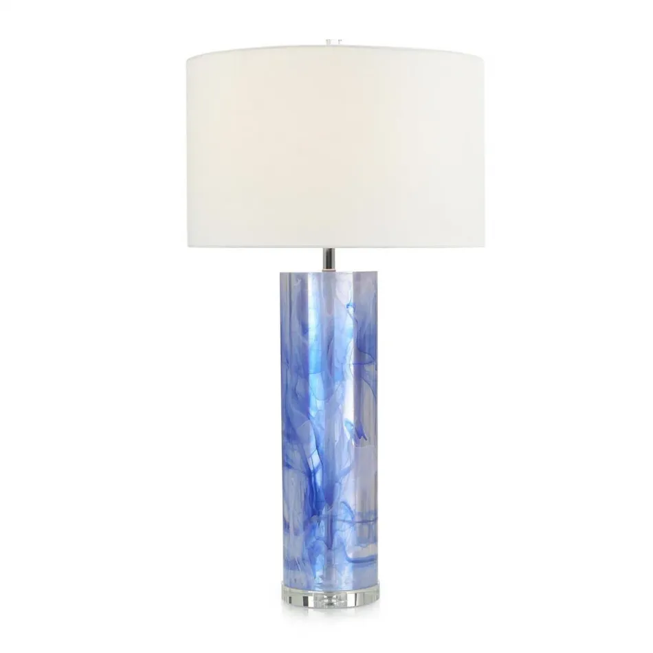 Resin Table Lamp 34"H Cylinder Blue And Clear