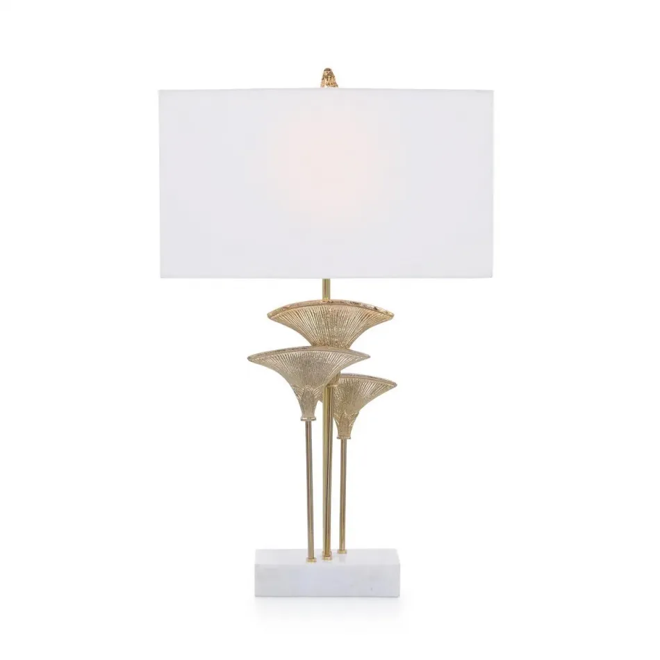 Brass Papyrus Leaves Table Lamp 32"H X 19"W X 9.5"D