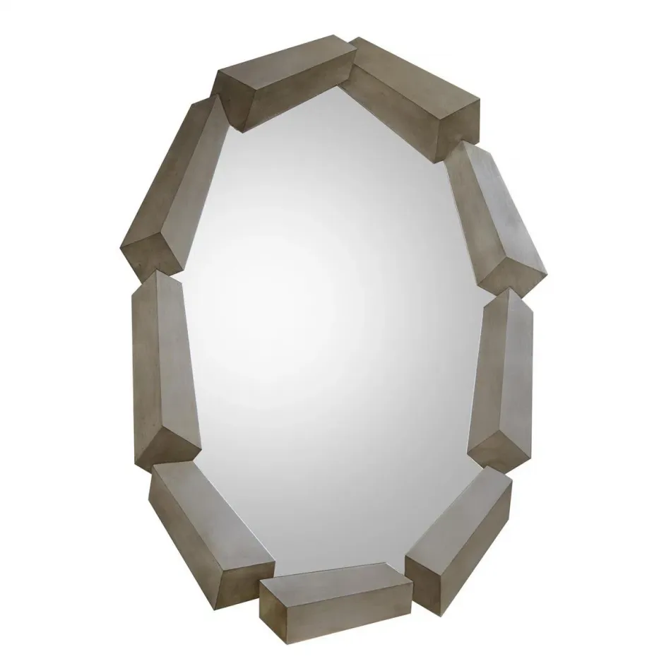 Trompe L'Oeil Oval Mirror Silver 60.25"H X 42.25"W X 2"D