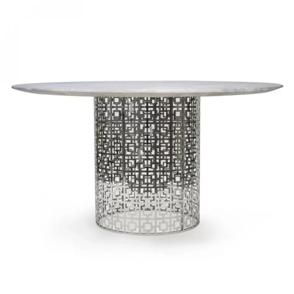 Nixon Dining Table Polished Nickel Base/White Marble