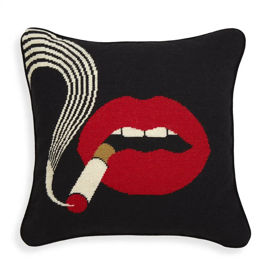 Lips Smolder Needlepoint Throw Pillow 18" x 18"