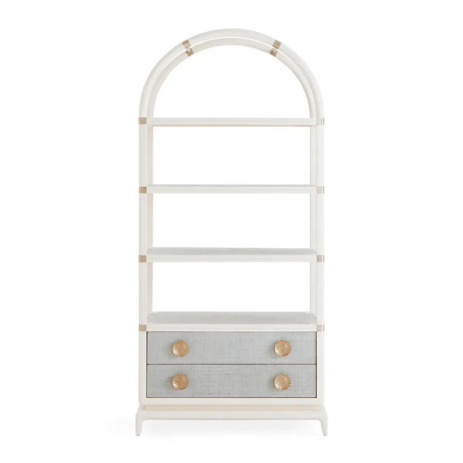 Siam Arched Etagere Ivory Mahogany/Iced Raffia