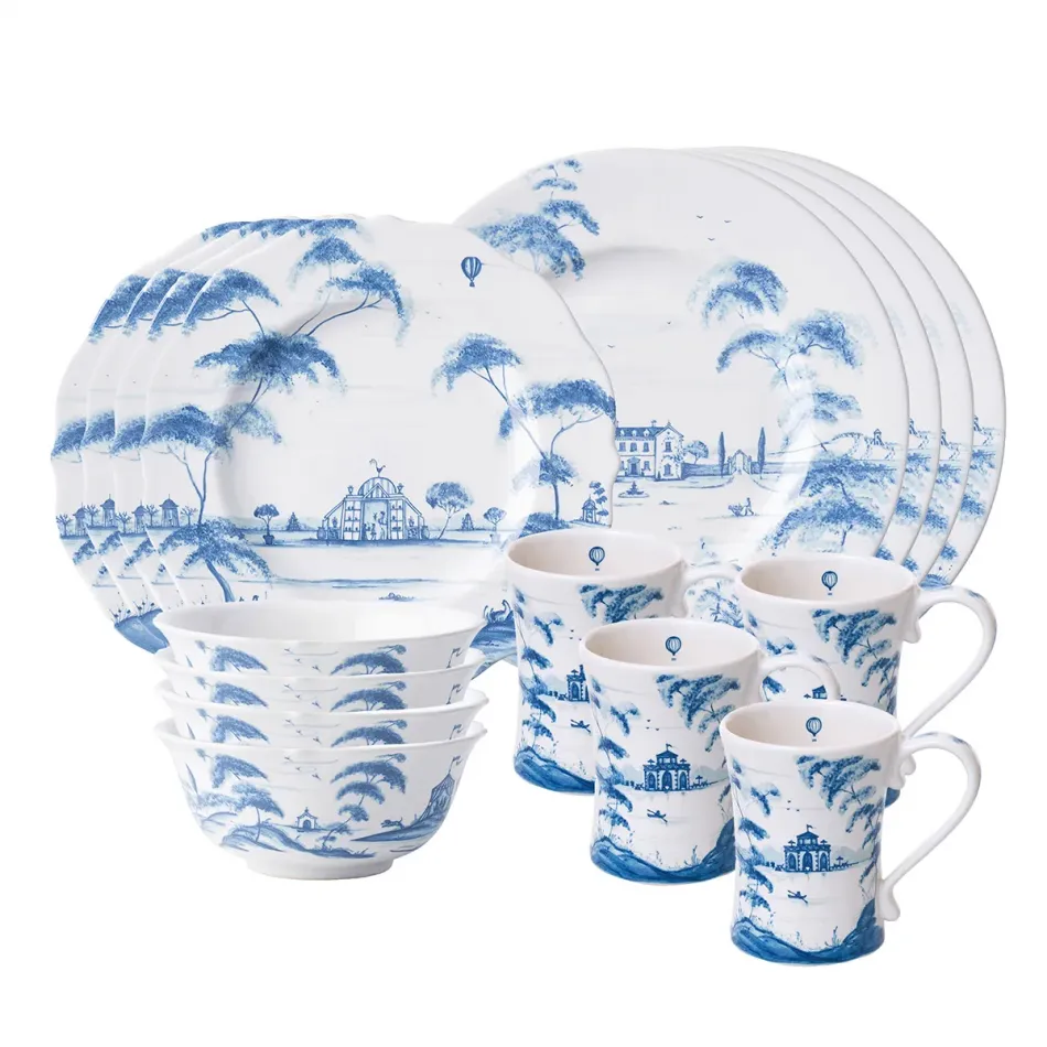 Country Estate Delft Blue 16-pc Set (CE01/44,CE02/44,CE07/44,CE06/44) 12"L, 18"W, 18"H