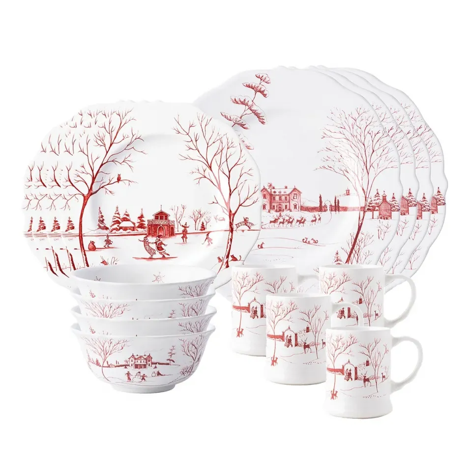 Country Estate Winter Frolic Ruby 16pc Set (CE01X/73,CE02X/73,CE90/73,CE07/73) 12"L, 18"W, 18"H