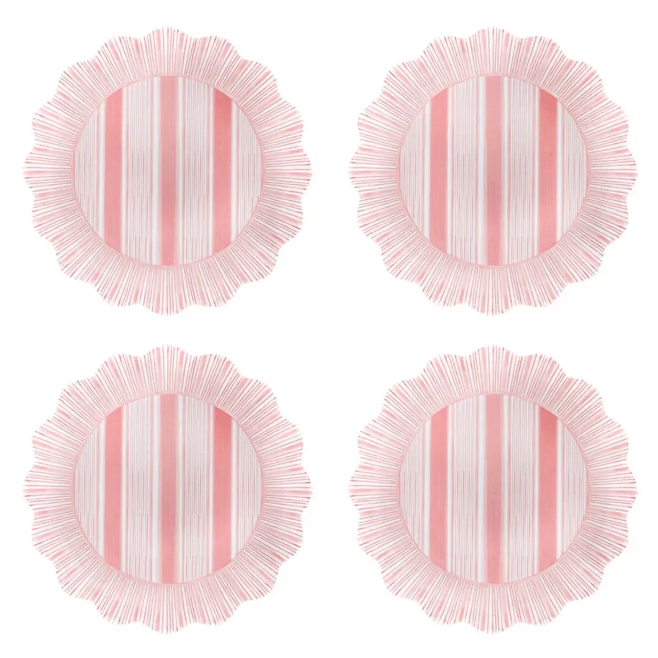 Cabana Stripe Melamine Dessert/Salad Plate Set of 4 - Coral