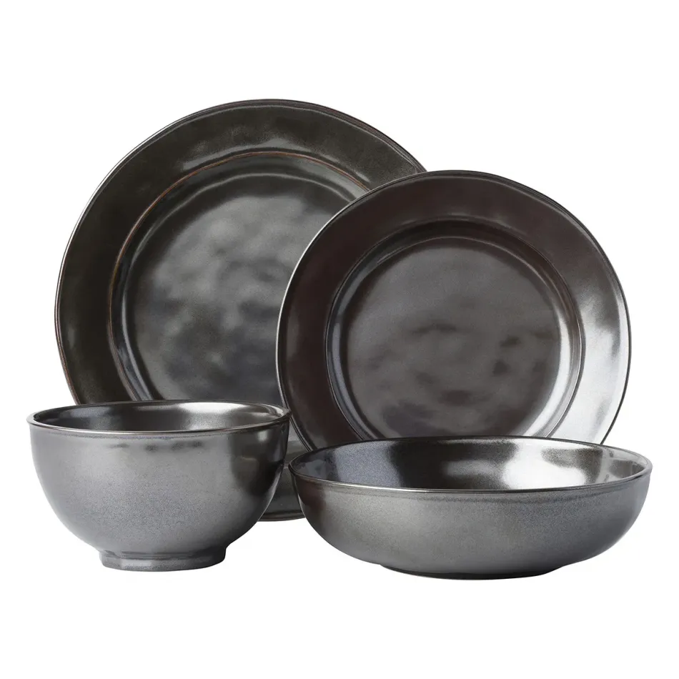 Pewter Stoneware 4 Pc Place Setting