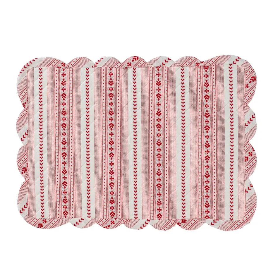 Villa Stripe Quilted Placemat Ruby