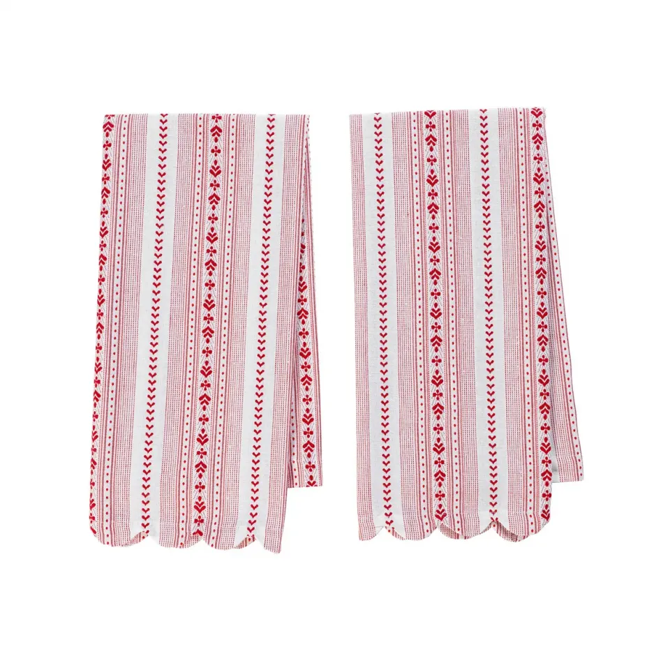 Villa Stripe Kitchen Towel Set of Two Ruby