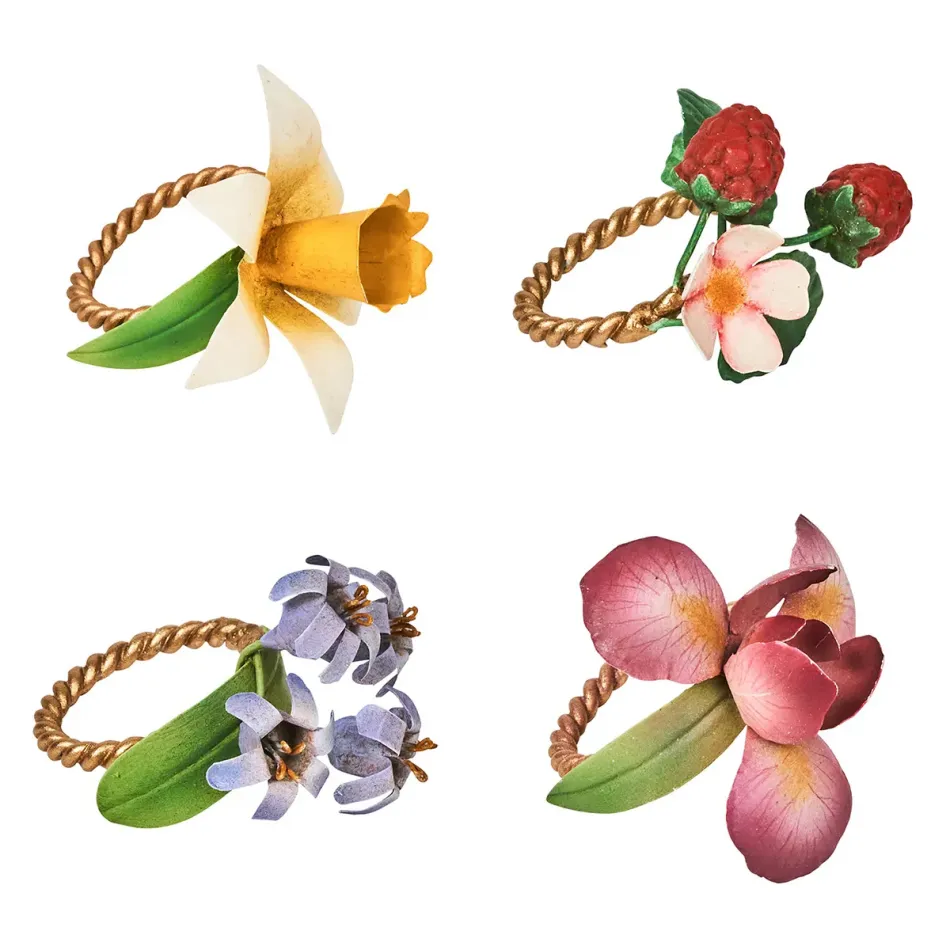 Meadow Walk Floral Napkin Ring Assorted Set of 4 - Multi