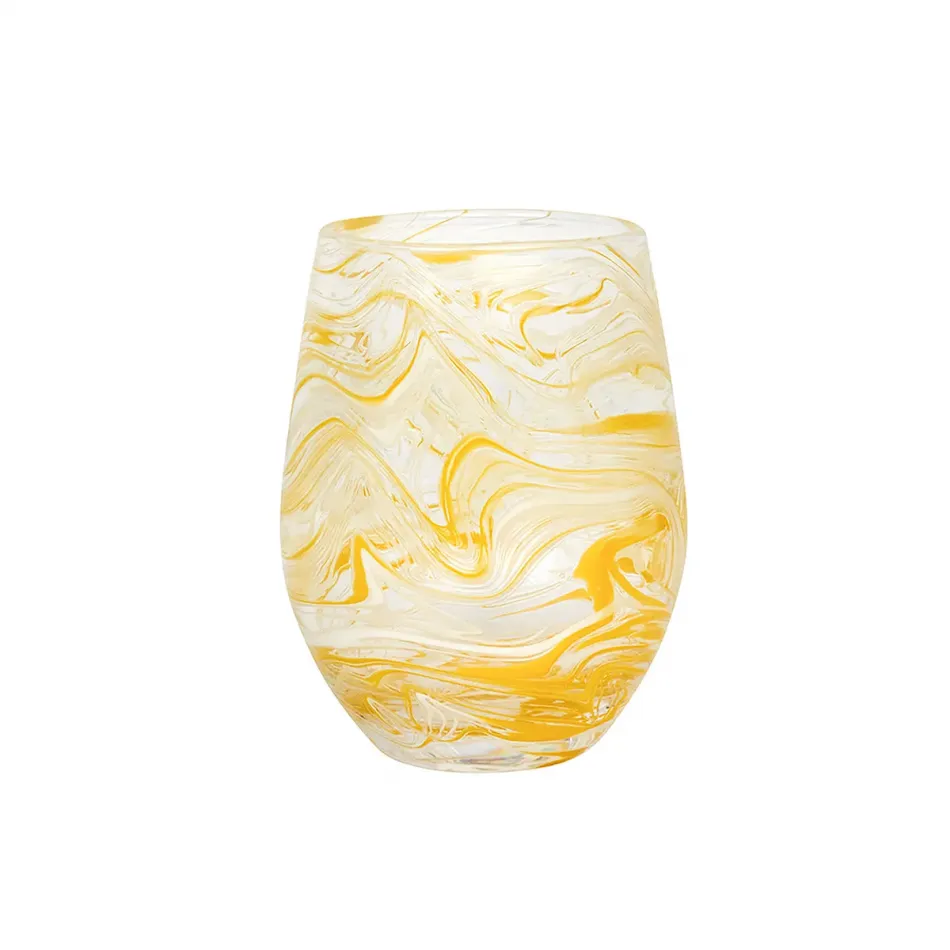 Puro Marbled Stemless Wine Glass - Yellow