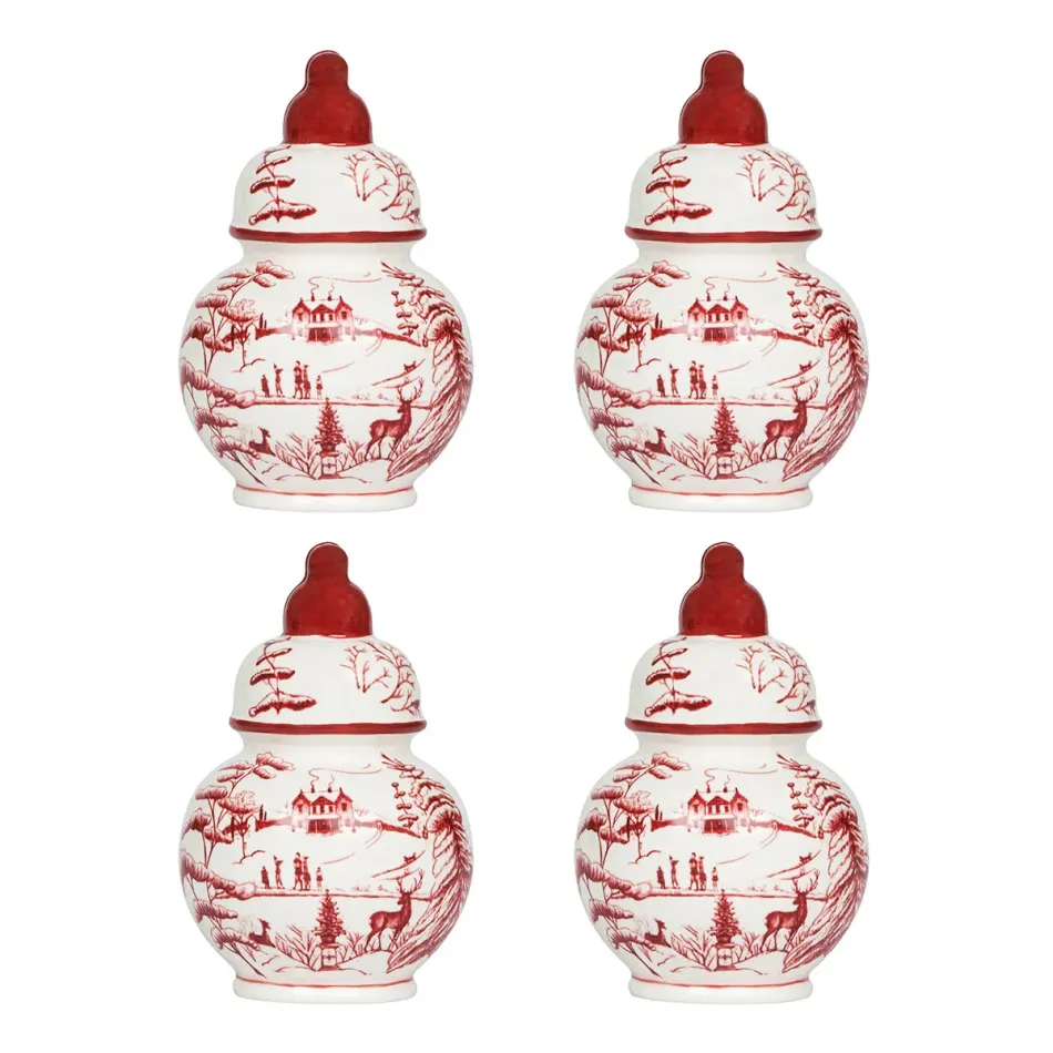 Country Estate Winter Frolic Ginger Jar Place Card Holder Set of Four Ruby