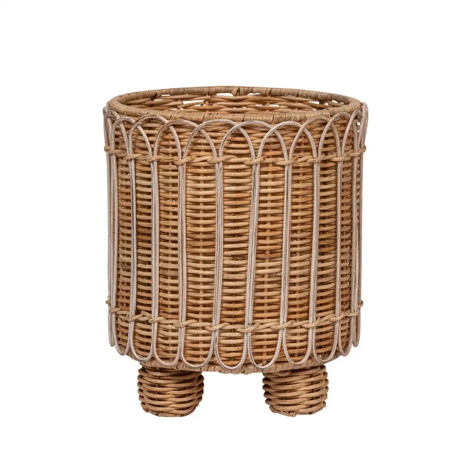 Provence Rattan 8" Round Planter Whitewash