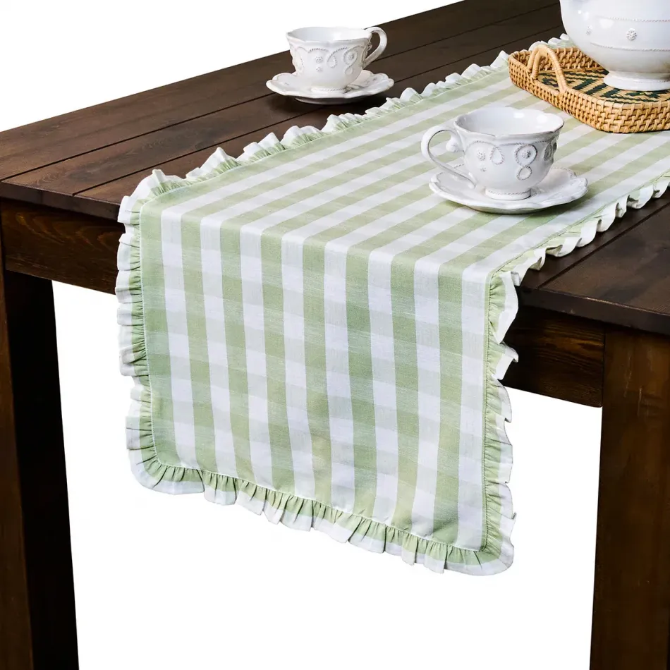 Gingham Ruffle Seagrass Table Runner 18" x 90"