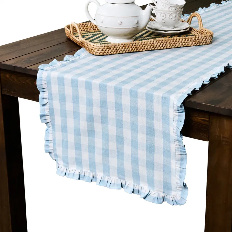 Gingham Ruffle Ocean Table Runner 18" x 90"