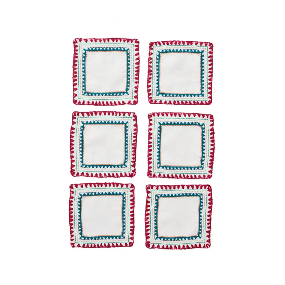Frolic Cocktail Napkins in White & Multi, Set of 6 in a Gift Box