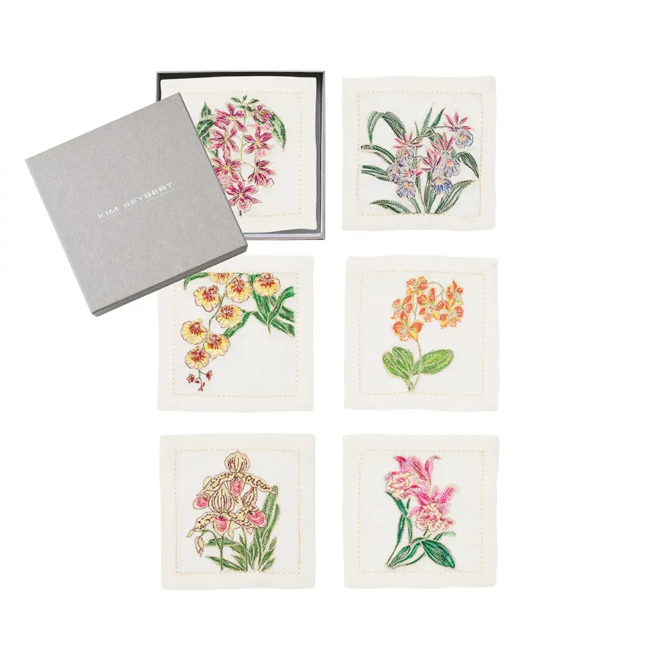 Orchid White & Multi Cocktail Napkins Set of 6 in a Gift Box