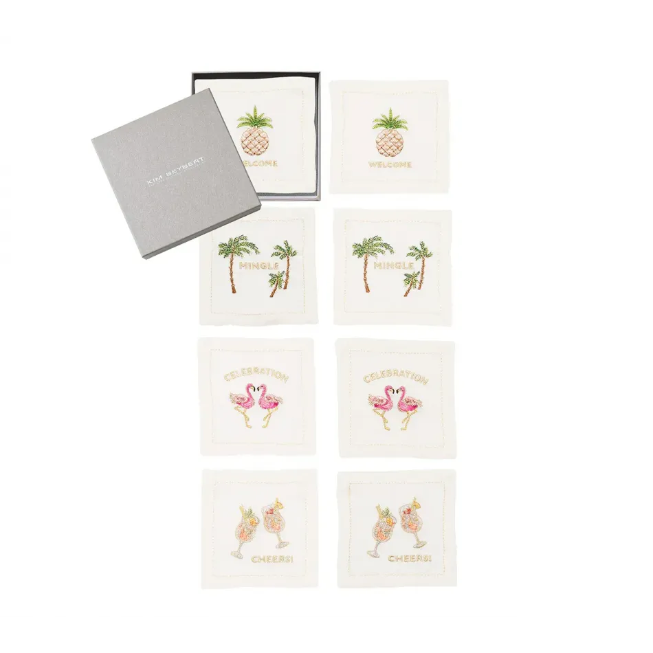 Mingle White & Multi Cocktail Napkin Set of 8 in a Gift Box