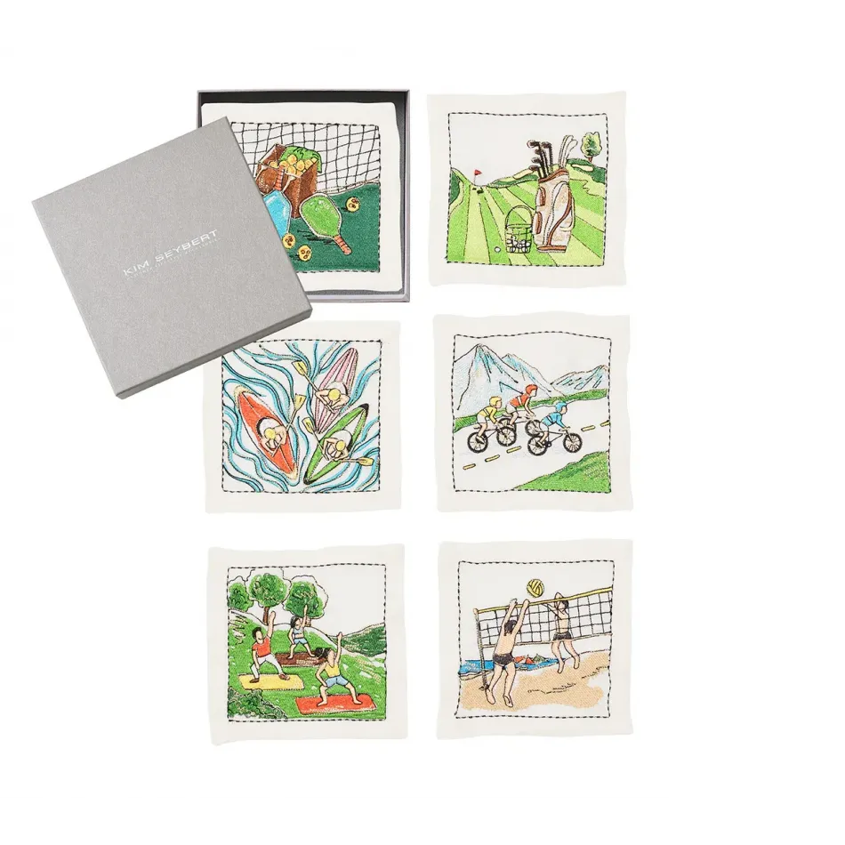 Venture White & Multi Cocktail Napkins Set of 6 in a Gift Box