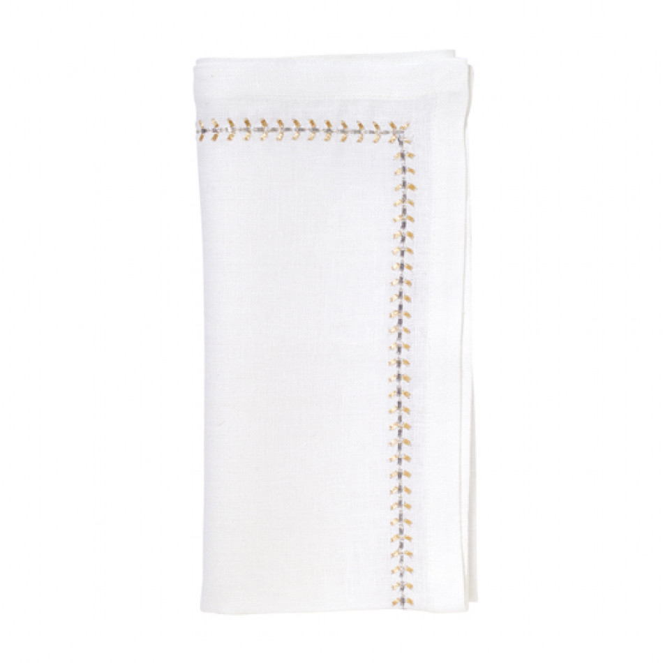 Herringbone White/Gold/Silver Napkin