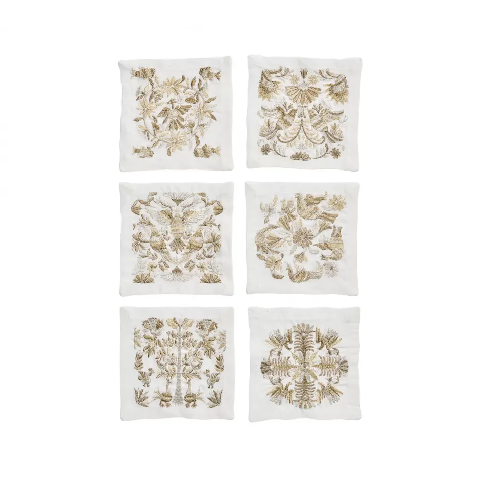 Otomi Gold/Silver Cocktail Napkins, Set of Six