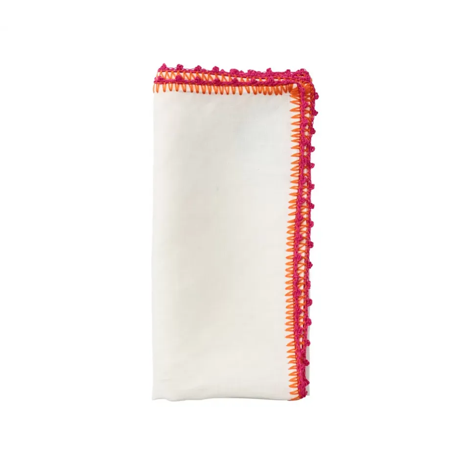 Knotted Edge White/Pink/Orange Napkin