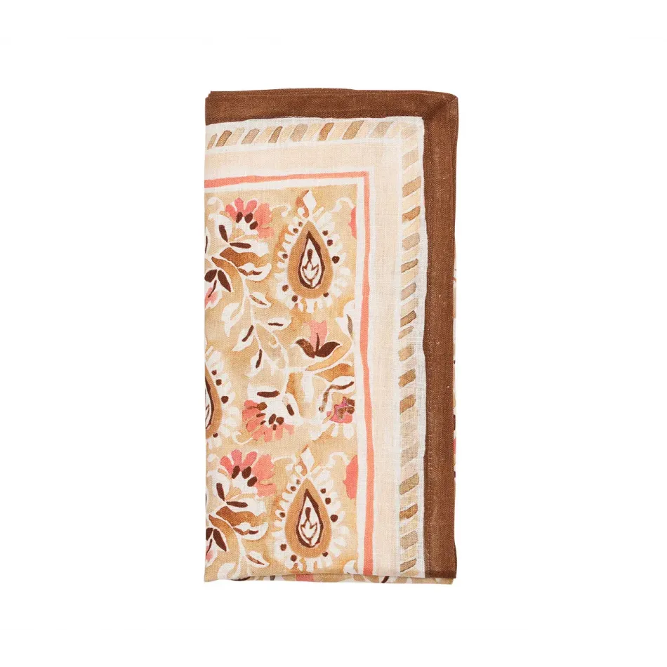 Mira Brown & Coral Napkin Set of 4