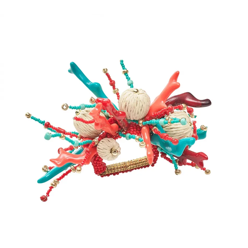 Coral Spray Napkin Ring in Natural, Coral & Turquoise