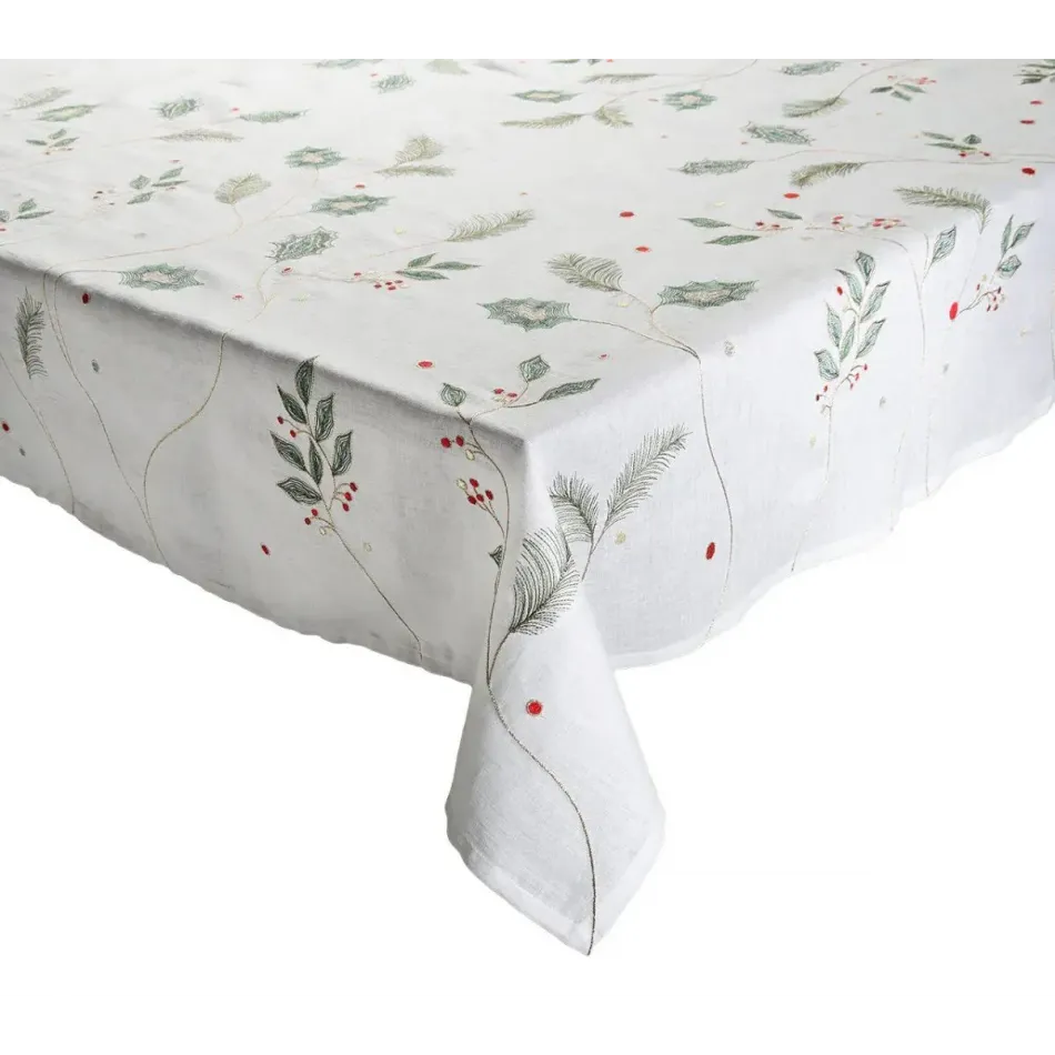 Holly And Sprig 54 x 108 in White/Red/Green Tablecloth