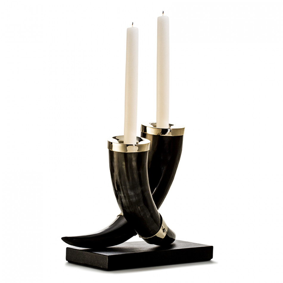 Dark Horn Leather Candle Holder 8.7'' X 3.9'' X 8.7''