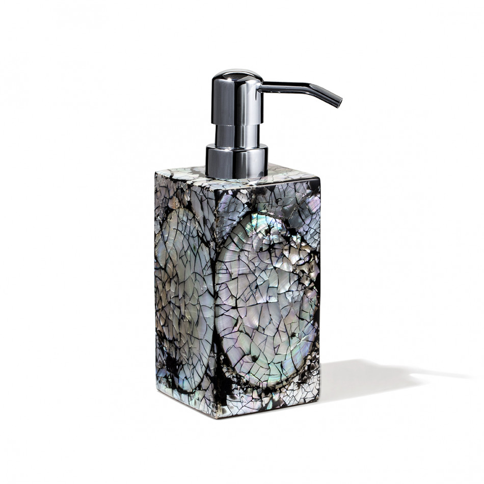 Mother of Pearl Black Soap Dispenser 2.8" x 2.8" x 7.5"