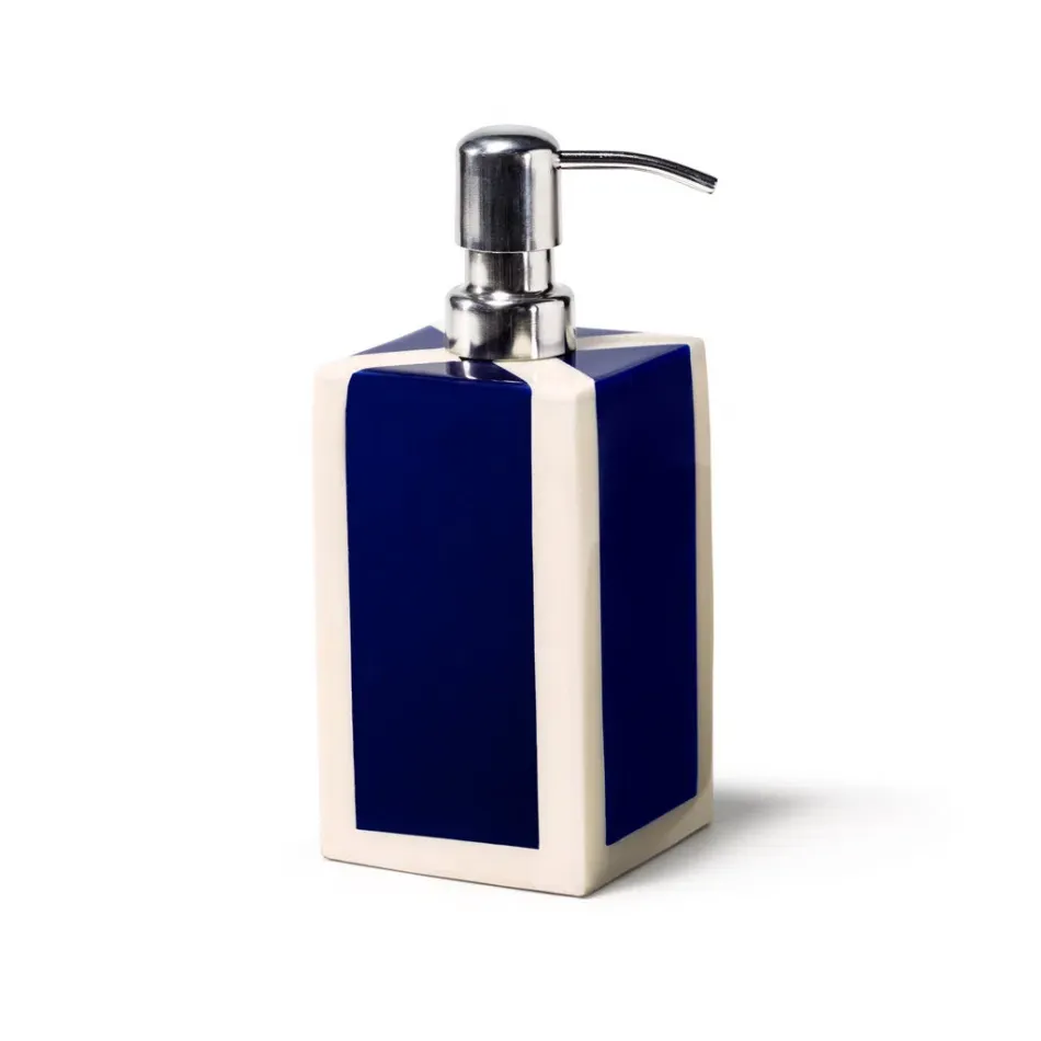 Ink Blue & Bone Soap Dispenser 2.8" x 2.8" x 7.5"