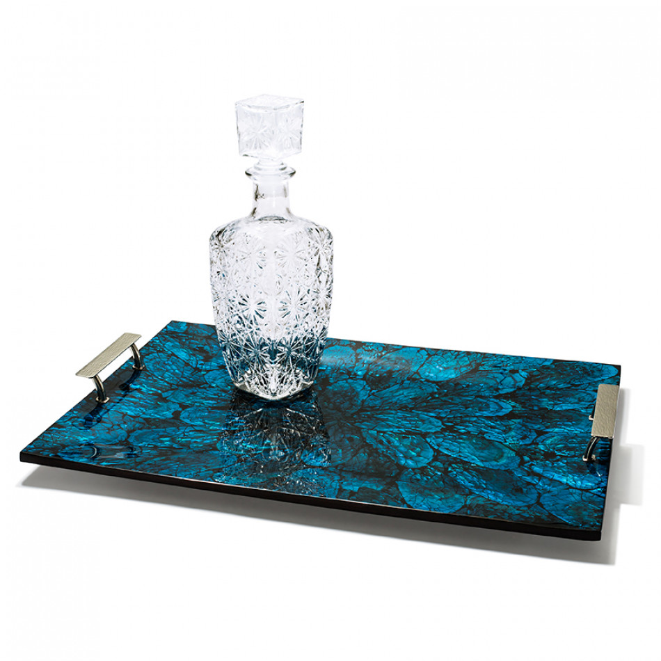 Mother of Pearl Blue Serving Tray 20.5'' X 14.2'' X 3.3''