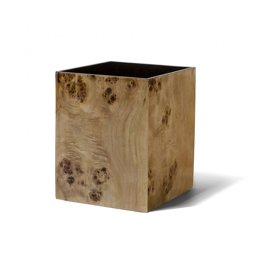 Burl Veneer Wastebasket 8.7" x 8.7" x 11"