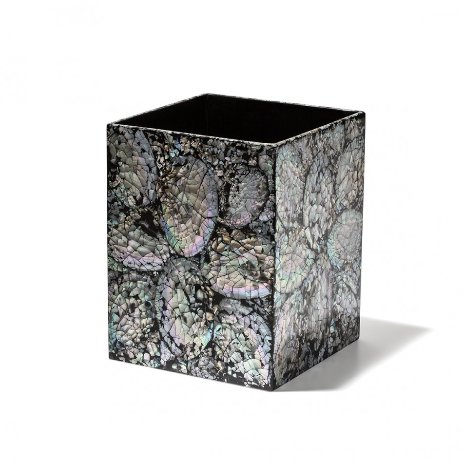 Mother of Pearl Black Wastebasket 8.7" x 8.7" x 11"