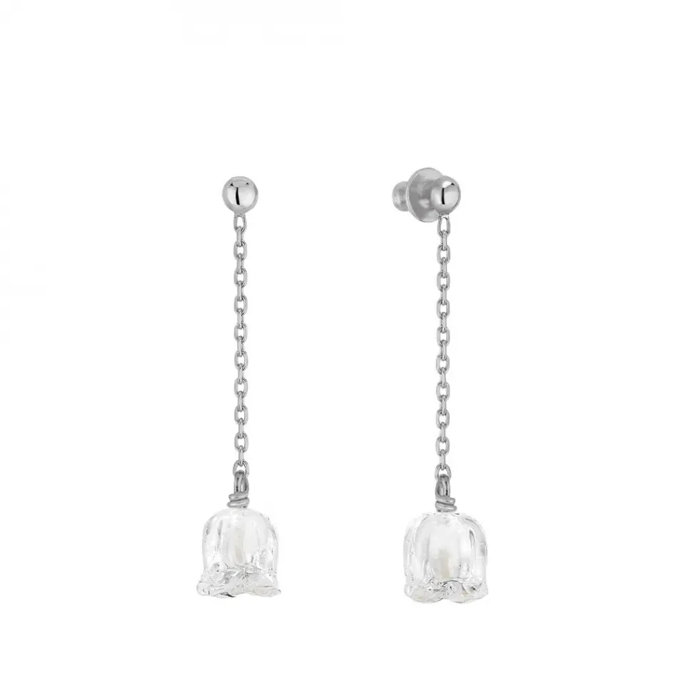 Muguet Long Earrings Clear Crystal, Silver