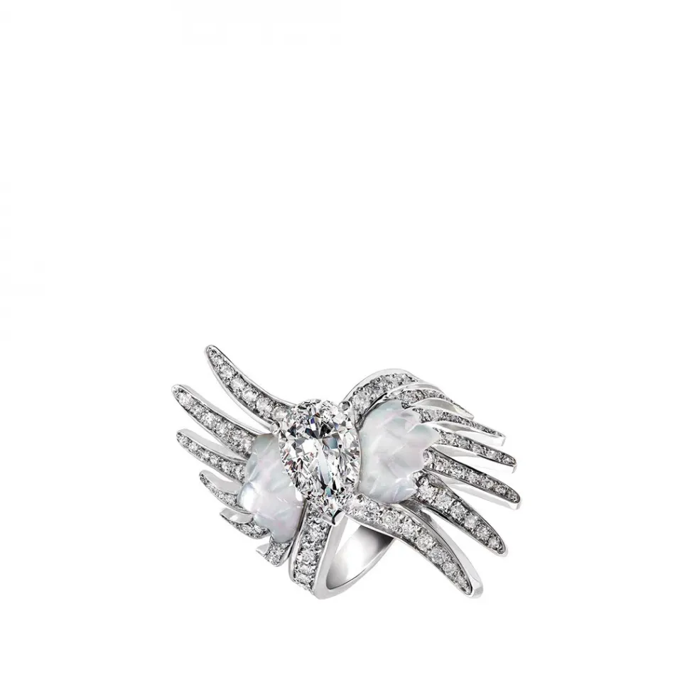 Vesta Ring, Large, White Gold, Diamonds, Mother-Of-Pearl 51 (US 5.5) (Special Order)