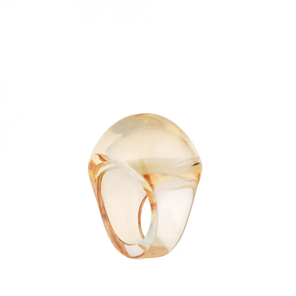 Cabochon Ring Clear Crystal, Gold Luster